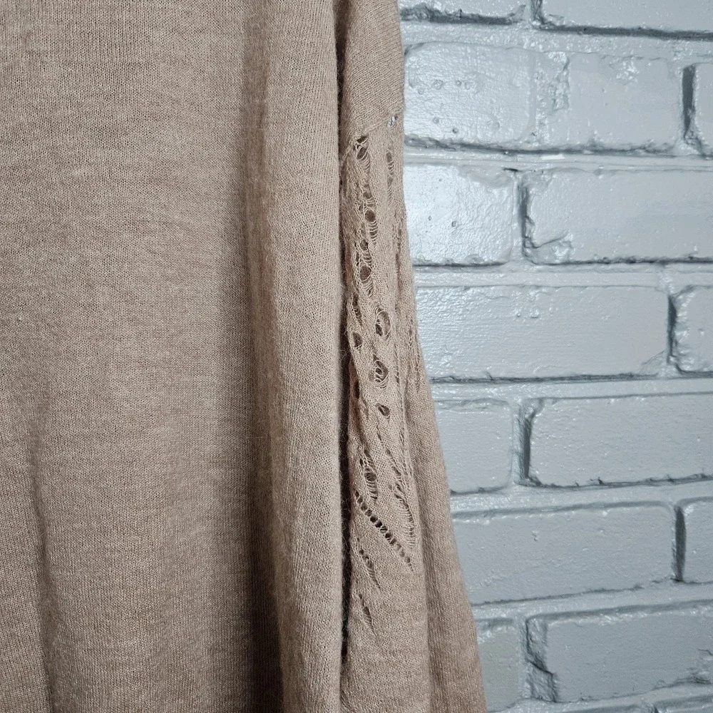 Free People Pointelle Sweater Beige Wool Blend Dolman Sleeve  S Cottagecore Boho